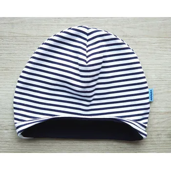 Kojenecké oblečení AMÁLKA Dvojitá bavlněná čepička, tmavě modré pruhy Velikost: 80-86