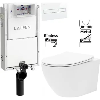 WC sada LAUFEN Podomít. systém LIS TW1 SET s bílým tlačítkem + WC REA Carlo Flat Mini Rimless + SEDÁTKO H8946630000001BI CF1