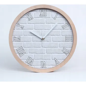 Hodiny Dřevěné nástěnné hodiny cihlová zeď průměr 25 cm