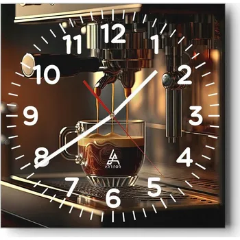 Hodiny Nástěnné hodiny do obýváku 40x40 Káva Tiché hodiny na skle Stylové