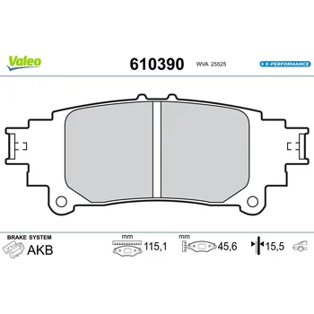 Brzdová destička Sada brzdových destiček, kotoučová brzda VALEO 610390