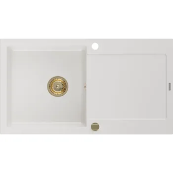 Kuchyňský dřez MEXEN/S - Leo granitový dřez 1 s odkapávačem 900x500 mm,bílá,+ zlatý sifon 6501901010-20-G