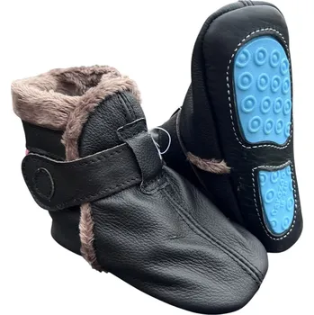 Capáčky CAROZOO Kožené capáčky s gumovou podrážkou zimní černé 2-3 roky Černá 24,5