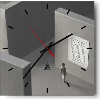 Hodiny Velké nástěnné hodiny 40x40 Labyrint Skleněné hodiny Čtvercové Tiché