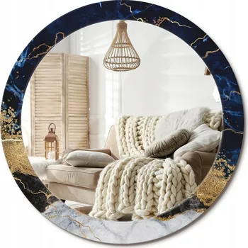 Zrcadlo Prémiové Zrcadlo s dekorativním skleněným rámem s potiskem průměr 80 cm, modrý mramor