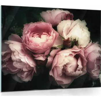 Obraz Obraz na skle SKLENĚNÝ KVĚTINY růže pivoňky 3D 80x60