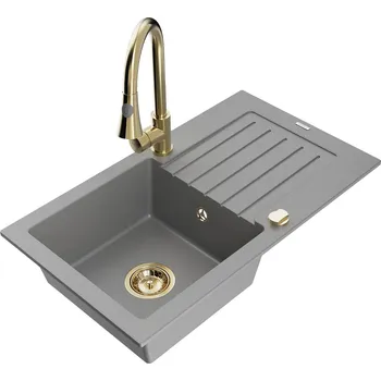 MEXEN/S - Pablo granitový dřez 1 s odkapávačem včetně baterie Elia, šedá 6510-71-670101-50