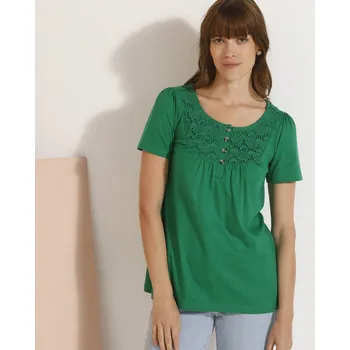 Tričko s kulatým výstřihem a macramé zelená 50