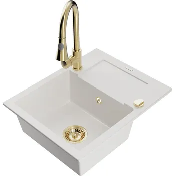 MEXEN/S - Enzo granitový dřez 1 s odkapávačem včetně Elia, bílá 6506-20-670101-50