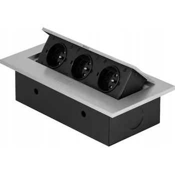 Elektrická zásuvka Zásuvka nabíjecí výsuvná do desky stolu stříbrná lišta 3x230V 3600W max 16A ALU