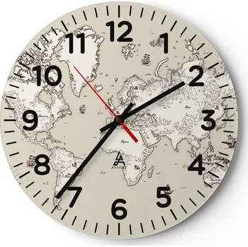 Hodiny Nástěnné hodiny do obýváku 40x40 Mapa světa Skleněné hodiny Loft Tiché