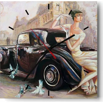 Hodiny Velké nástěnné hodiny na zeď 40x40 Motorismus Skleněné hodiny Tiché