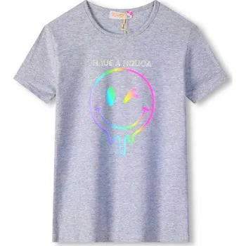 DÍVČÍ TRIČKO S KRÁTKÝM RUKÁVEM SMAJLÍK Barva: Šedá, Velikost: 146