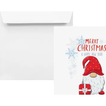Obálka Vánoční obálky čtvercové bílé s potiskem skřítka Vánoce - 25 Ks.