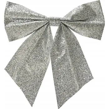 Vánoční dekorace Mašle brokátová ozdoba na klipu stříbrná 24cm dekorativní 1 Ks.