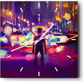 Hodiny Velké nástěnné hodiny na zeď 40x40 Město Skleněné hodiny Čtvercové Tiché