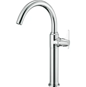 Vodovodní baterie Deante Temisto, vysoká umyvadlová baterie s kovovou zátkou Click-Clack bez přepadu, chromová, BQT_021K