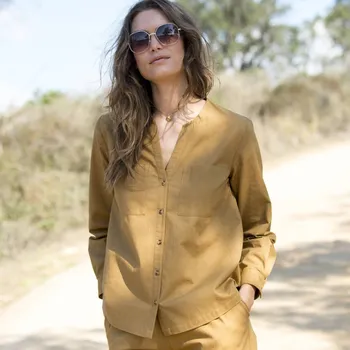 Dámská móda Košile ze směsi bavlny a lnu havana 50