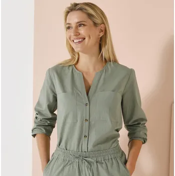 Dámská košile Košile ze směsi bavlny a lnu šedozelená 52