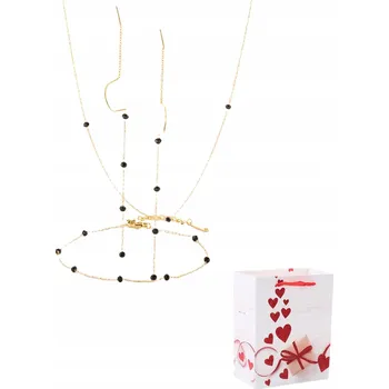 Náhrdelník Sada zlatých řetízků z chirurgické Ocel 316L s černými jemnými Korálky