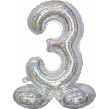 Balónek Balón ČÍSLICE 3 stojící holografický NAROZENINY 72 cm