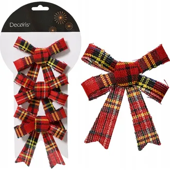 Vánoční dekorace Ozdobné mašle ČERVENÉ kostkované na vánoční stromeček DIY 10 cm 3 ks