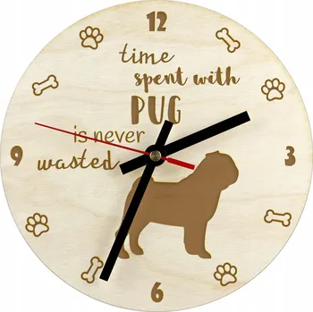 Hodiny Mops, Pug, Carlin - hodiny se psem, dřevěné hodiny, nástěnné hodiny pro milovníky
