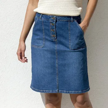 Dámská sukně Rozšířená džínová sukně s knoflíky sepraná modrá 38