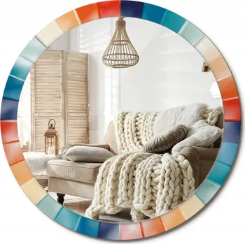 Zrcadlo Zrcadlo s potiskem na zeď, dekorativní, Barevné paprsky, dlaždice, Velké, průměr 100 cm
