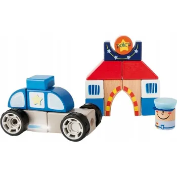 Dřevěná hračka Sada dřevěných kostek pro stavbu policejní stanice a policejního auta