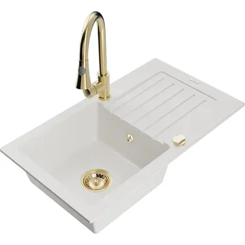 MEXEN/S - Pablo granitový dřez 1 s odkapávačem včetně baterie Elia, bílá 6510-20-670101-50