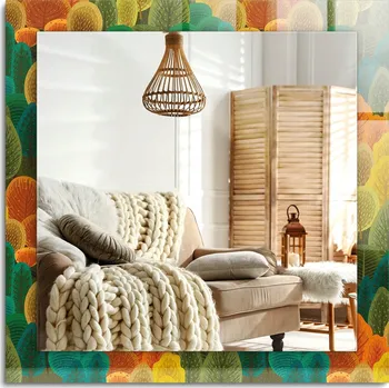 Zrcadlo Loftové závěsné zrcadlo s ozdobným skleněným rámem Podzimní Stromy 60x60 cm