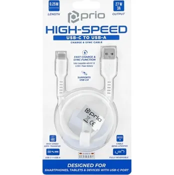 Datový kabel Kabel prio USB - USB typ C 0,25 m bílý