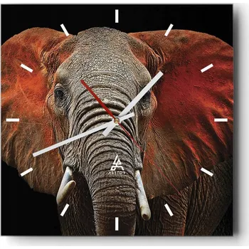 Hodiny Velké nástěnné hodiny na zeď 40x40 Slon Skleněné hodiny Čtvercové Tiché