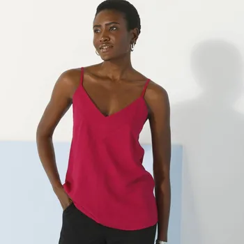 Dámské tričko Jednobarevný top s výstřihem do V, eco-friendly viskóza purpurová 52