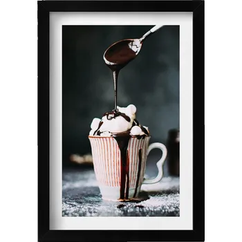 Obraz Nástěnný obraz v černém rámu Horká čokoláda - motiv do kuchyně 20x30 cm