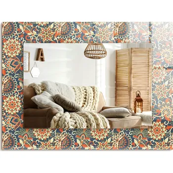 Zrcadlo Zrcadlo s potiskem na zeď, dekorativní, svislé/vodorovné, květinový vzor tapety, 80x60 cm