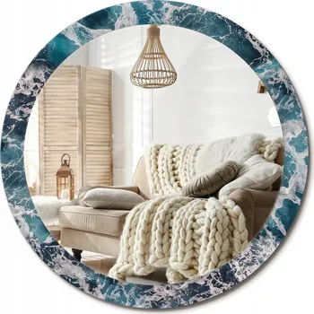 Zrcadlo Zrcadlo s ozdobným skleněným rámem s potiskem Bouřlivé moře o průměru 90 cm