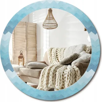 Zrcadlo Zrcadlo nástěnné s ozdobným skleněným rámem Modrý ševron fi80 cm