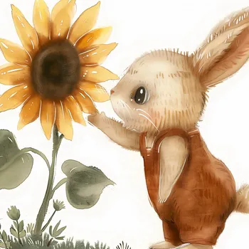 Plakát Plakát Zajíček se Slunečnicí bez rámu 70 x 70 cm