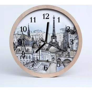 Hodiny Nástěnné hodiny z překližky, styl loft - Památky Města, 20 cm