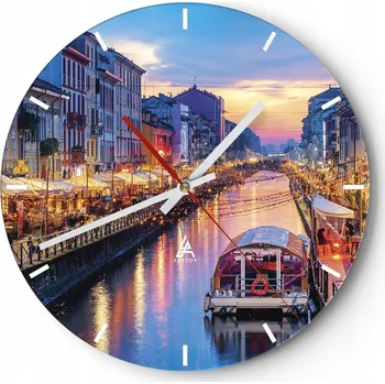 Hodiny Velké nástěnné hodiny 40x40 cm Město Skleněné hodiny Kulatý Tiché