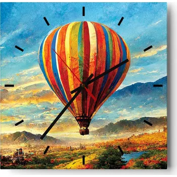 Hodiny Velké nástěnné hodiny na zeď 40x40 Balón Skleněné hodiny Čtvercové Tiché