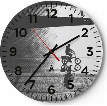 Hodiny Kuchyňské nástěnné hodiny 30x30 Cyklista Moderní skleněné hodiny Tiché