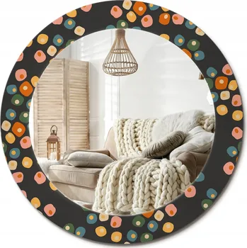 Zrcadlo Kulaté nástěnné dekorativní zrcadlo ve skleněném rámu Květinové tečky pr. 60 cm