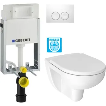 Klozet GEBERIT KOMBIFIXBasic vč. bílého tlačítka DELTA 21 + WC JIKA LYRA PLUS RIMLESS + SEDÁTKO DURAPLAST 110.100.00.1 21BI LY1
