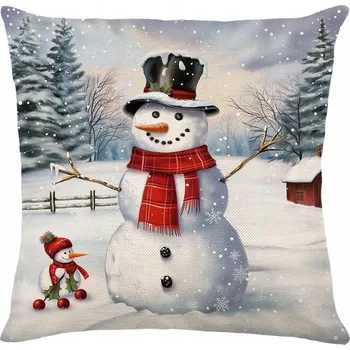 Povlak na polštářek Vánoční dekorativní povlak na polštář 2 Sněhuláci Červená šála 45x45