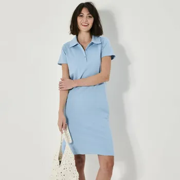 Dámské šaty Rovné šaty s polo límečkem, strečový úplet nebeská modrá 46/48