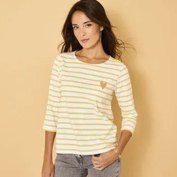 Dámské tričko Pruhované tričko s výšivkou srdce, bio bavlna bílá/anýzová 50