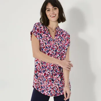 Dámské tričko Tunika s ohrnutými rukávy a potiskem režná/červená 38